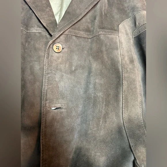 Men's Vintage Brown Suede Jacket, belt and pockets, L - Picture 14 of 16